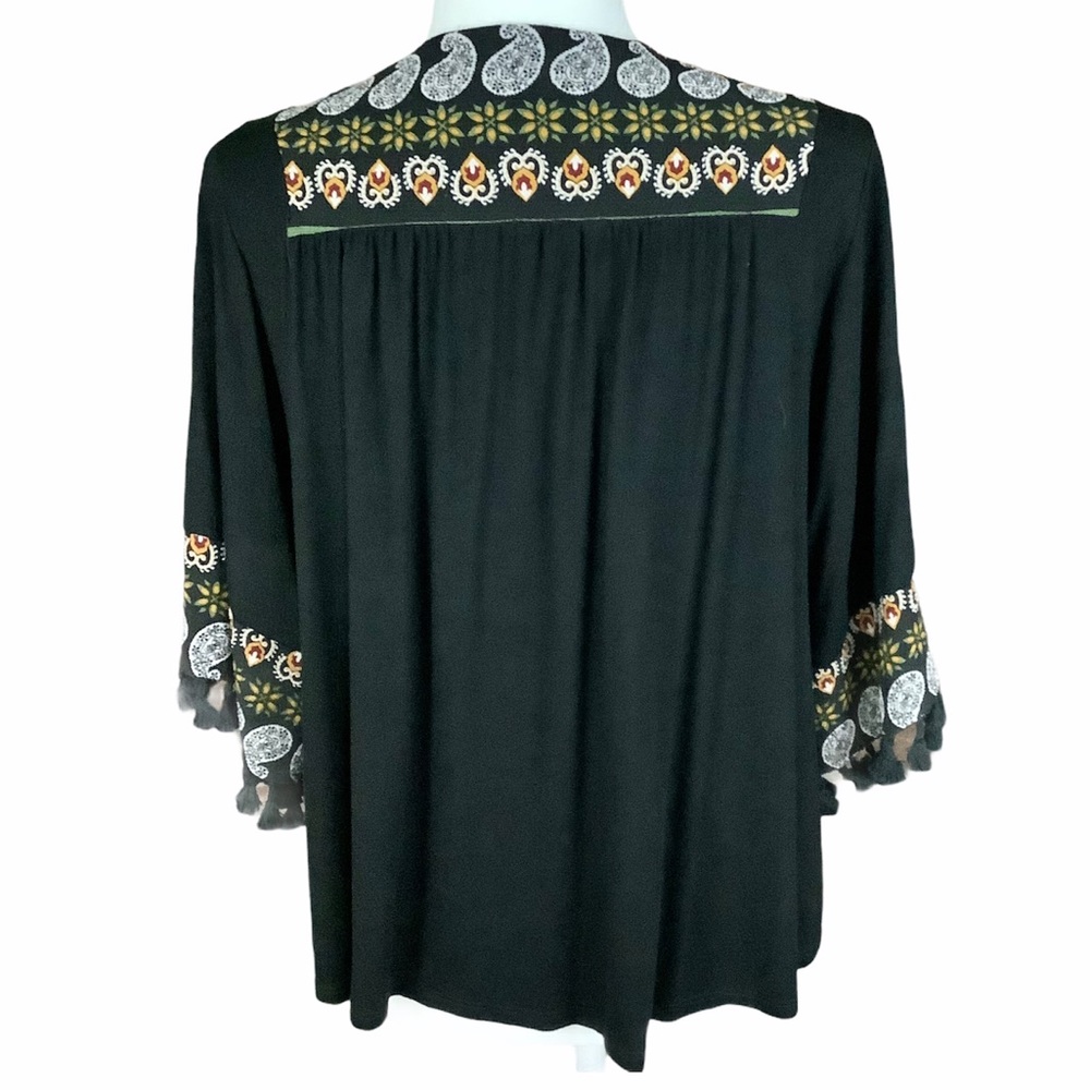 ANTHROPOLOGIE W5 Black/Paisley V-Neck Top SZ-S - Picture 2 of 8